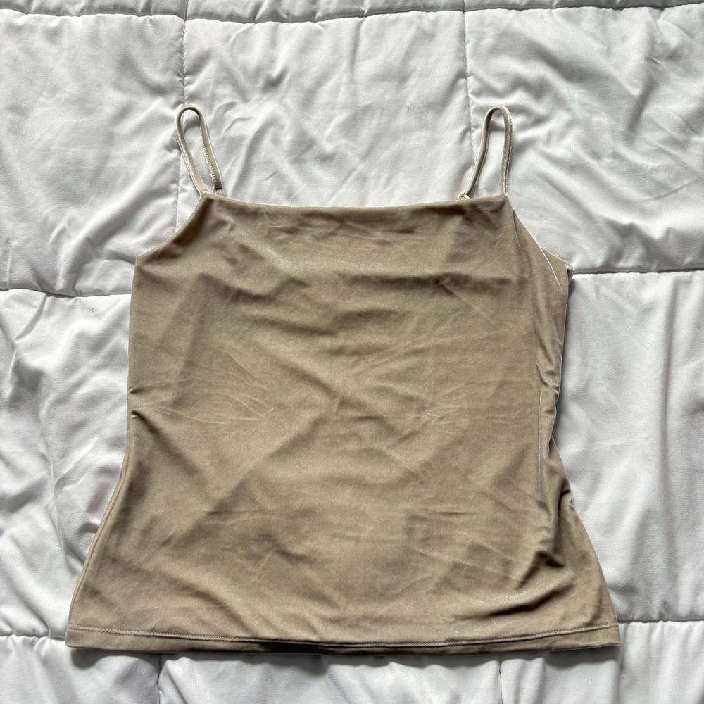 Womens Medium Beige Tan Cami Top Feminine Dainty Coquette Minimalist Basic Y2K